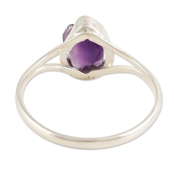 Alternate image for Sterling Silver Single Stone Ring with Freeform Amethyst Gem Graceful Magic
