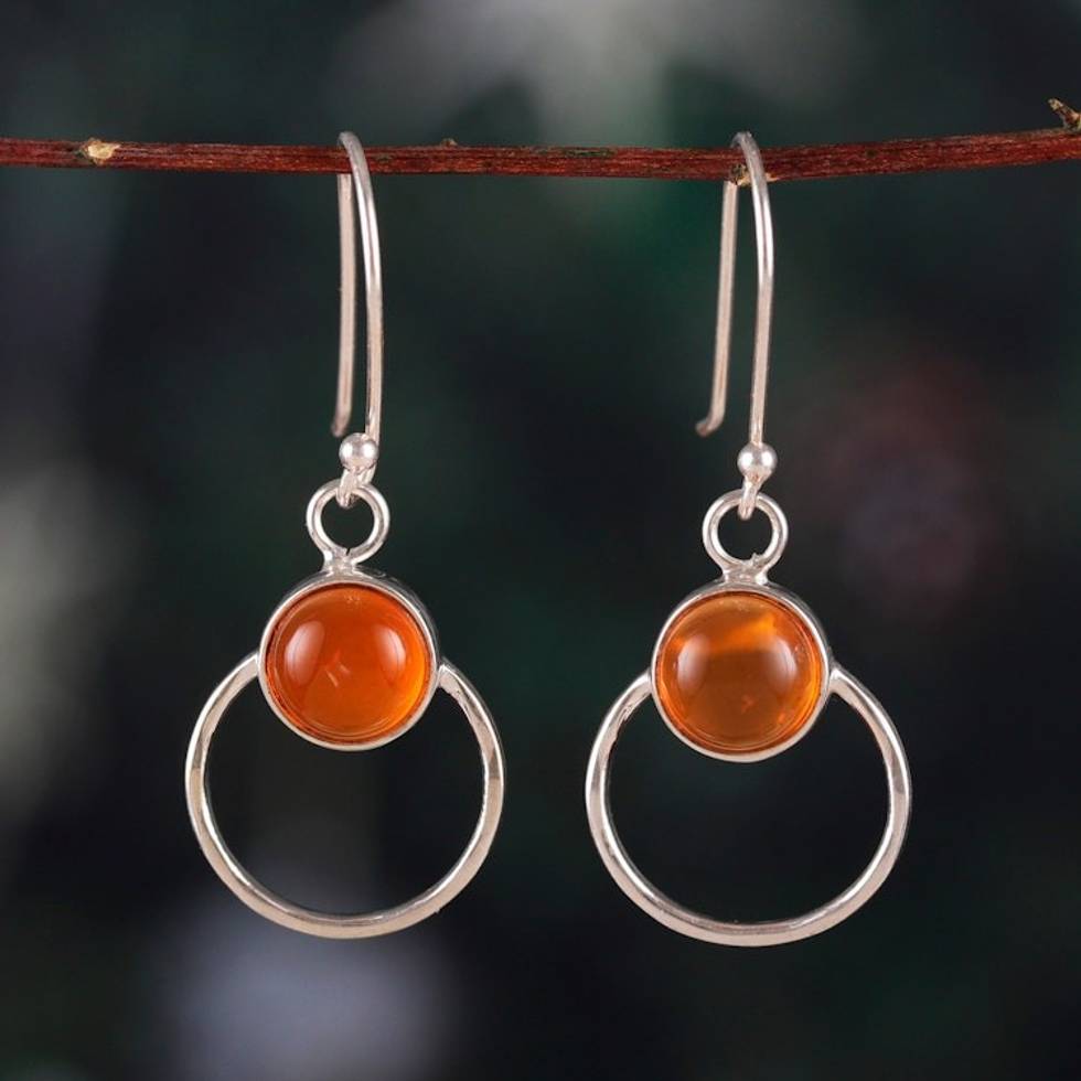 Modern Sterling Silver Dangle Earrings with Carnelian Gems 'Intense Cosmos'