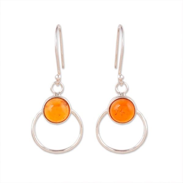 Alternate image for Modern Sterling Silver Dangle Earrings with Carnelian Gems Intense Cosmos
