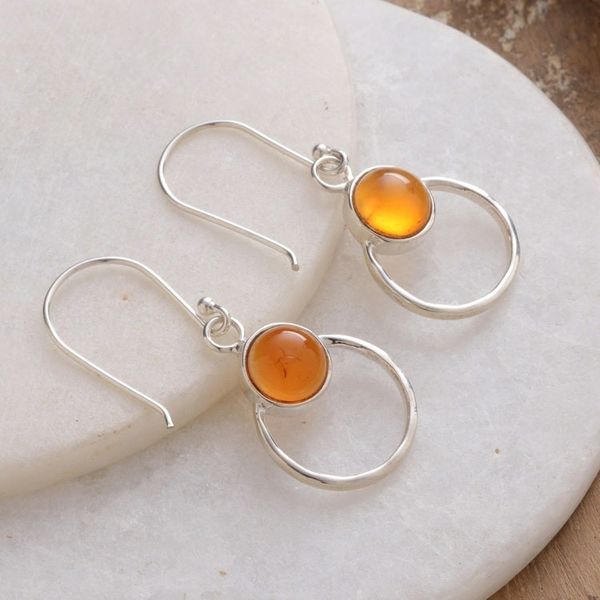 Alternate image for Modern Sterling Silver Dangle Earrings with Carnelian Gems Intense Cosmos