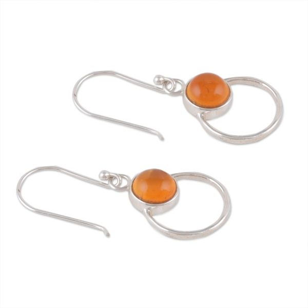 Alternate image for Modern Sterling Silver Dangle Earrings with Carnelian Gems Intense Cosmos