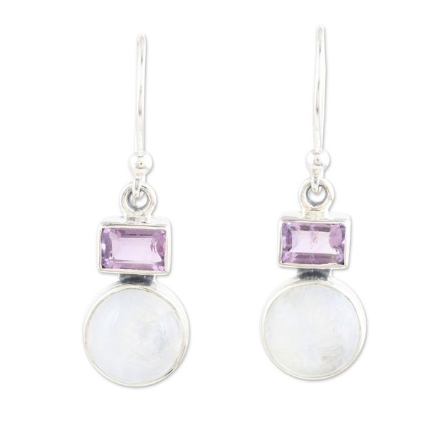 Alternate image for Rainbow Moonstone and Amethyst Dangle Earrings from India Stylish Alliance