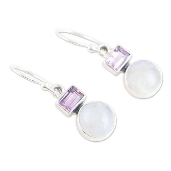 Alternate image for Rainbow Moonstone and Amethyst Dangle Earrings from India Stylish Alliance