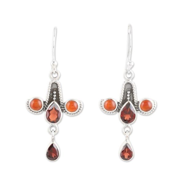 Alternate image for Garnet Carnelian and Sterling Silver Dangle Earrings Red Allure