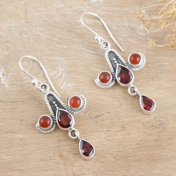 Alternate image for Garnet Carnelian and Sterling Silver Dangle Earrings Red Allure