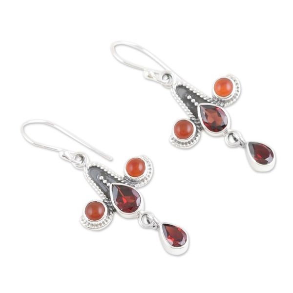 Alternate image for Garnet Carnelian and Sterling Silver Dangle Earrings Red Allure