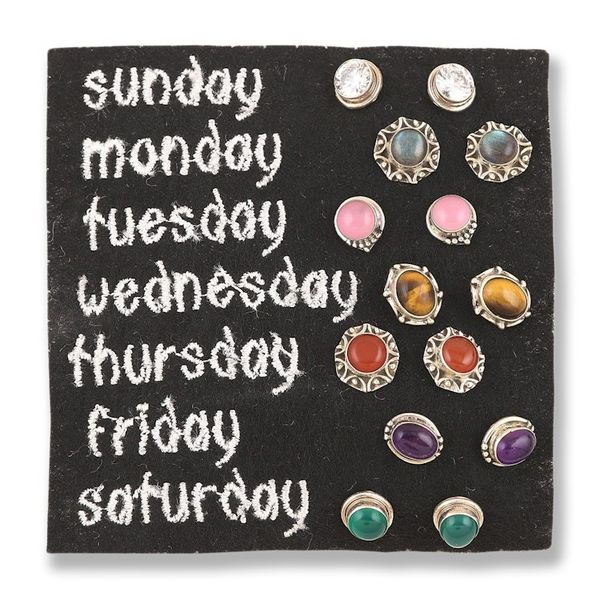 Alternate image for Set of 7 Gemstone Stud Earrings in a Polished Finish Energizing Days