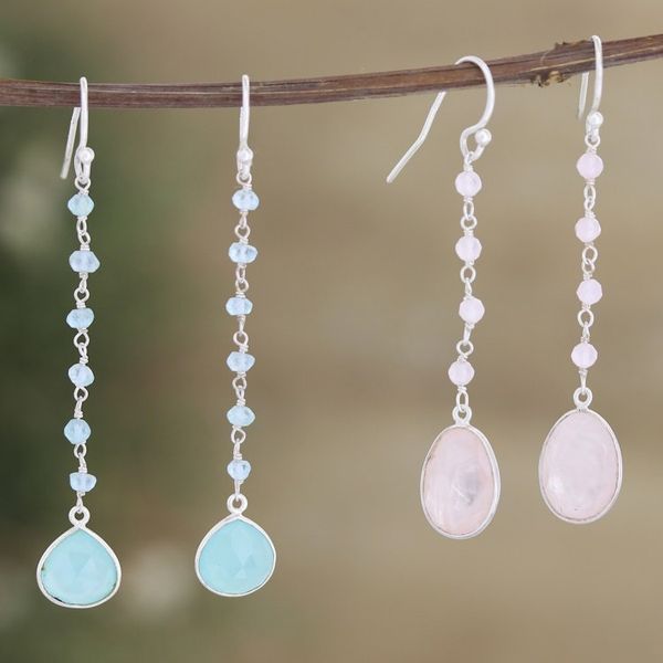 Alternate image for Chalcedony and Rose Quartz Dangle Earrings Set of 2 Paradise of Blessings