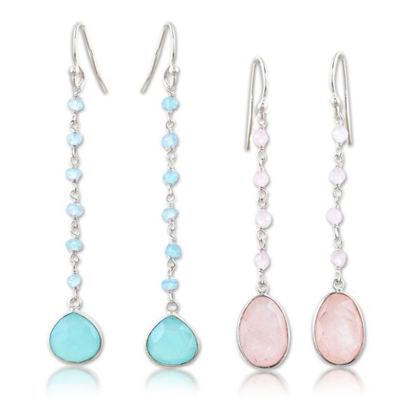 Alternate image for Chalcedony and Rose Quartz Dangle Earrings Set of 2 Paradise of Blessings
