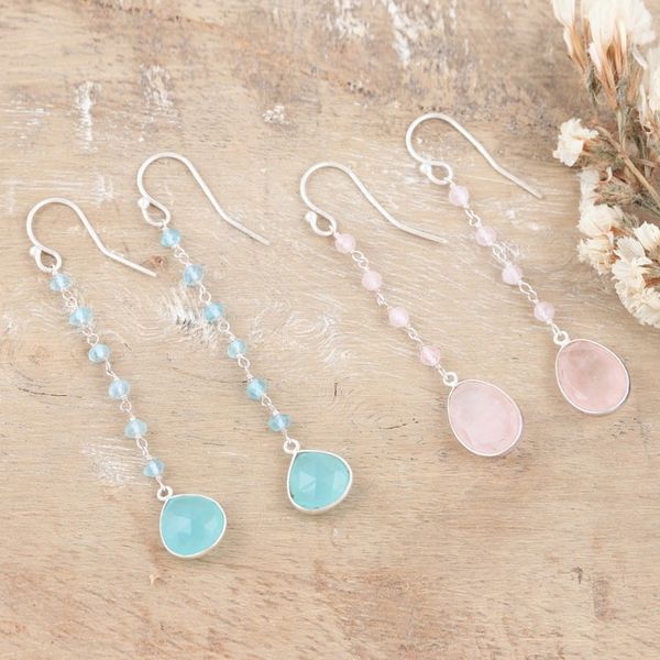 Alternate image for Chalcedony and Rose Quartz Dangle Earrings Set of 2 Paradise of Blessings