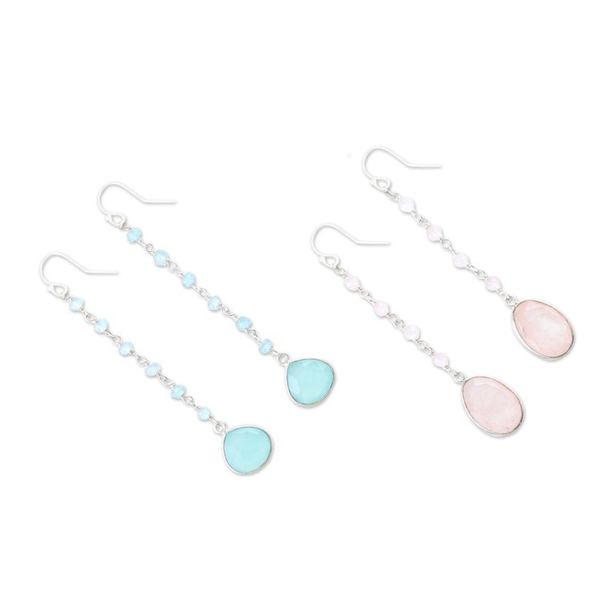 Alternate image for Chalcedony and Rose Quartz Dangle Earrings Set of 2 Paradise of Blessings