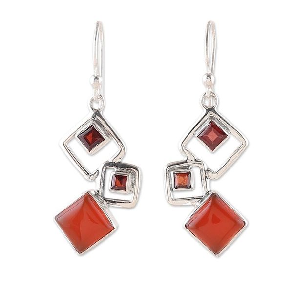 Alternate image for Geometric Natural Garnet and Carnelian Dangle Earrings Nouvelle Red