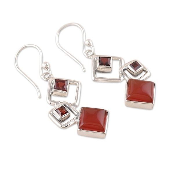 Alternate image for Geometric Natural Garnet and Carnelian Dangle Earrings Nouvelle Red