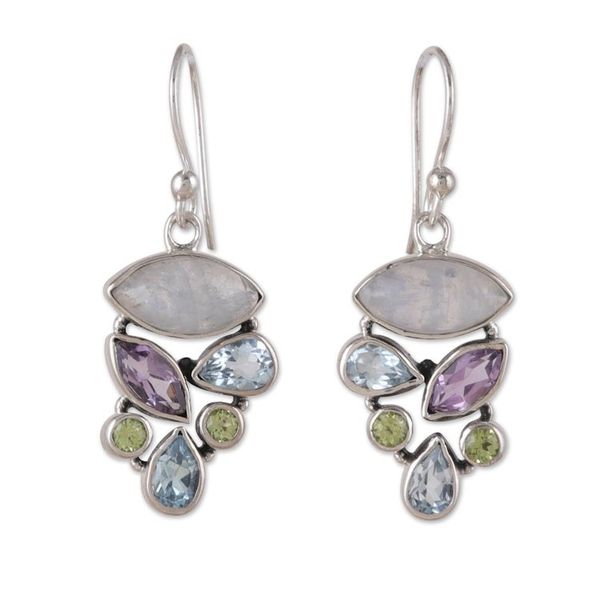 Alternate image for Multi-Gemstone Sterling Silver Dangle Earrings from India Stylish Glam