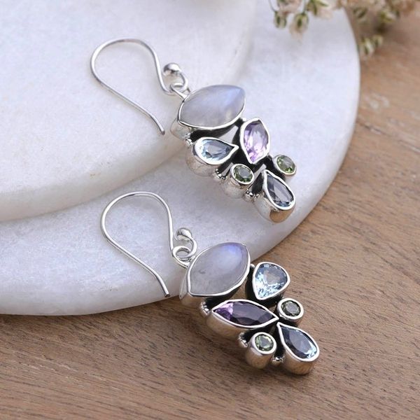 Alternate image for Multi-Gemstone Sterling Silver Dangle Earrings from India Stylish Glam