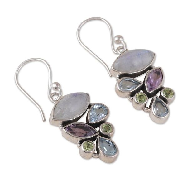 Alternate image for Multi-Gemstone Sterling Silver Dangle Earrings from India Stylish Glam