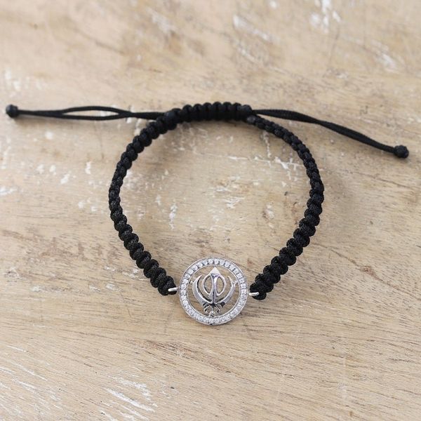 Alternate image for Black Macrame Cord Bracelet with Khanda Pendant and Gems Bonds of Knowledge