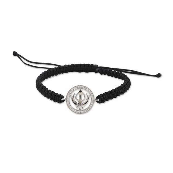 Alternate image for Black Macrame Cord Bracelet with Khanda Pendant and Gems Bonds of Knowledge