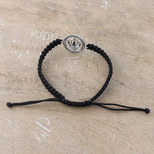 Alternate image for Black Macrame Cord Bracelet with Khanda Pendant and Gems Bonds of Knowledge