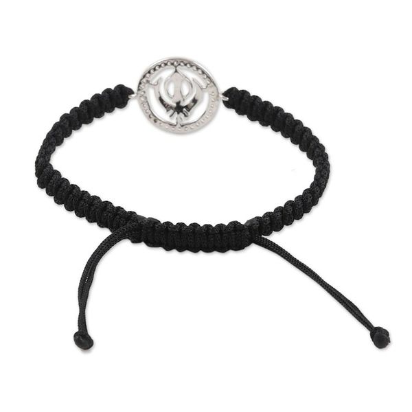 Alternate image for Black Macrame Cord Bracelet with Khanda Pendant and Gems Bonds of Knowledge