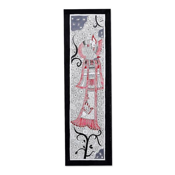 Alternate image for Acrylic Ink on Cotton Paper Peacock Madhubani Art Majestic Peacock