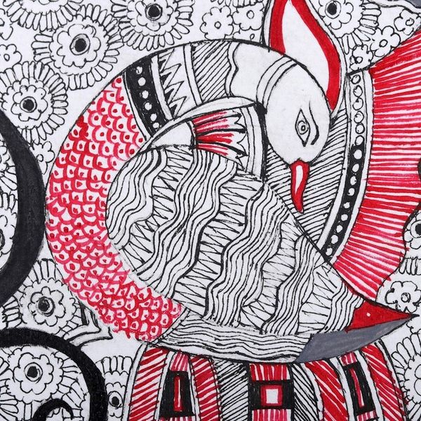 Alternate image for Acrylic Ink on Cotton Paper Peacock Madhubani Art Majestic Peacock