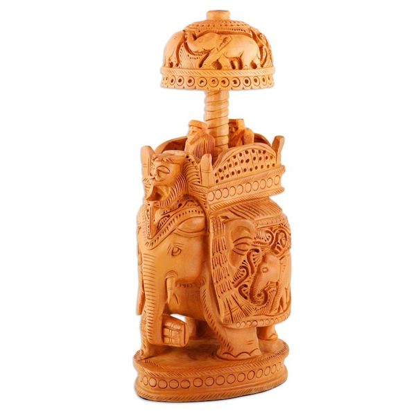 Alternate image for Hand-Carved Classic Elephant Kadam Wood Sculpture Large Majestic Heritage