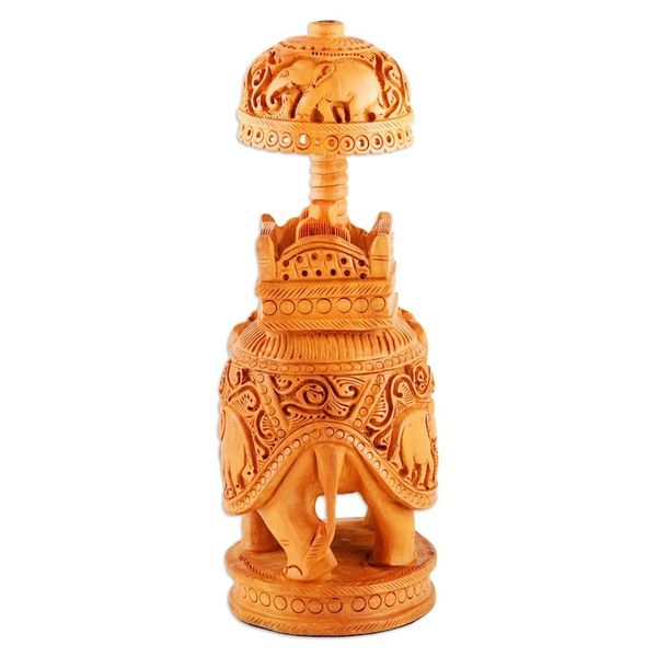 Alternate image for Hand-Carved Classic Elephant Kadam Wood Sculpture Large Majestic Heritage