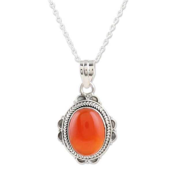 Alternate image for Red Onyx and Sterling Silver Pendant Necklace from India Crimson Love