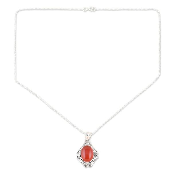 Alternate image for Red Onyx and Sterling Silver Pendant Necklace from India Crimson Love