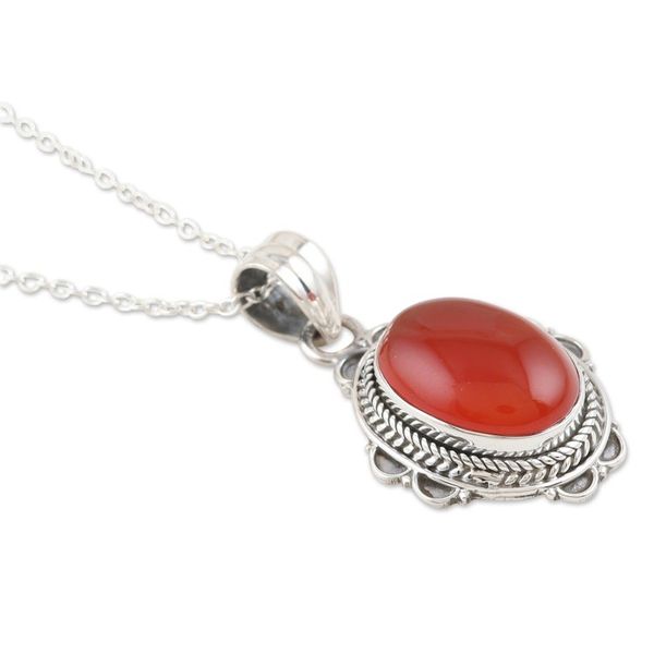 Alternate image for Red Onyx and Sterling Silver Pendant Necklace from India Crimson Love