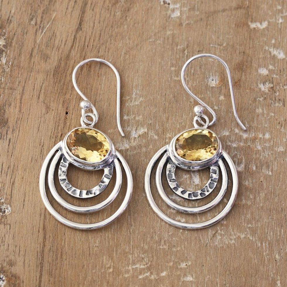 Modern Polished Dangle Earrings with 3-Carat Citrine Gems 'Optimistic Orbits'