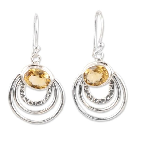 Alternate image for Modern Polished Dangle Earrings with 3-Carat Citrine Gems Optimistic Orbits