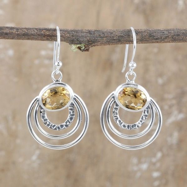 Alternate image for Modern Polished Dangle Earrings with 3-Carat Citrine Gems Optimistic Orbits