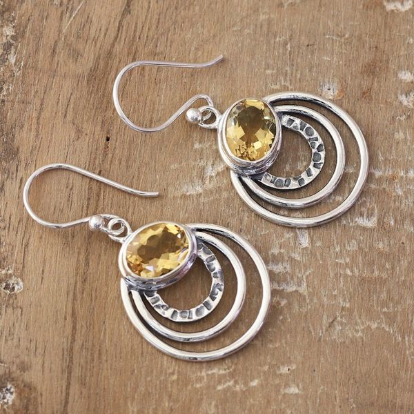 Alternate image for Modern Polished Dangle Earrings with 3-Carat Citrine Gems Optimistic Orbits
