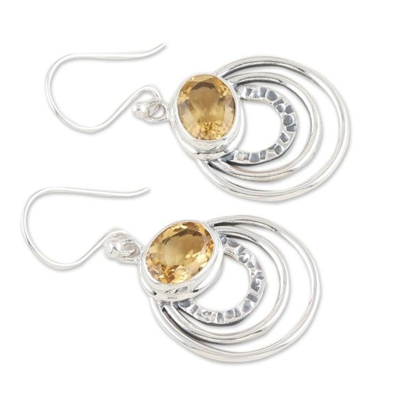 Alternate image for Modern Polished Dangle Earrings with 3-Carat Citrine Gems Optimistic Orbits
