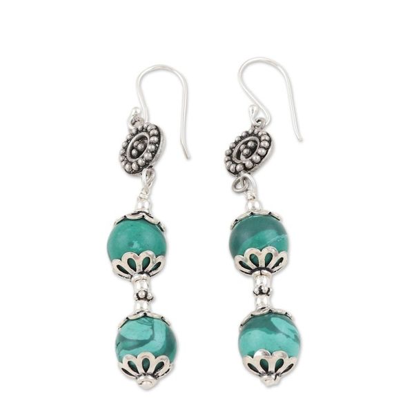 Alternate image for Sterling Silver Dangle Earrings with Natural Malachite Gems Soothing Countess