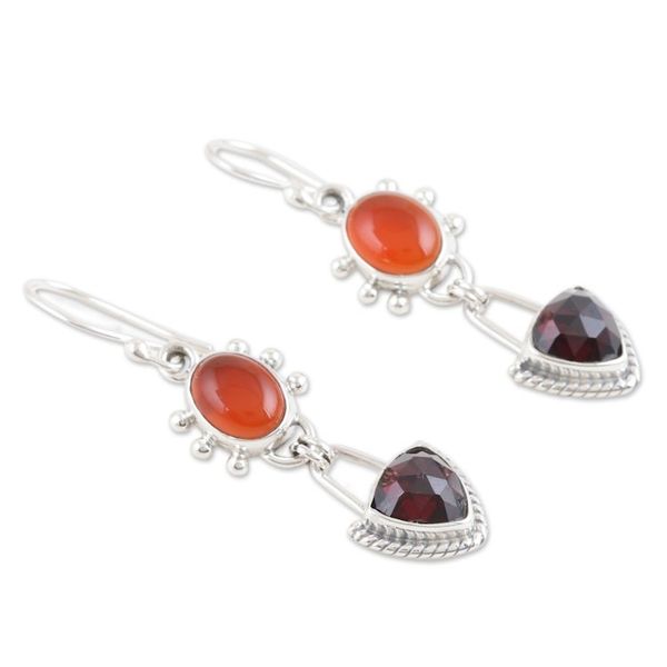 Alternate image for Carnelian Dangle Earrings with Faceted 5-Carat Garnet Gems Courageous Crimson