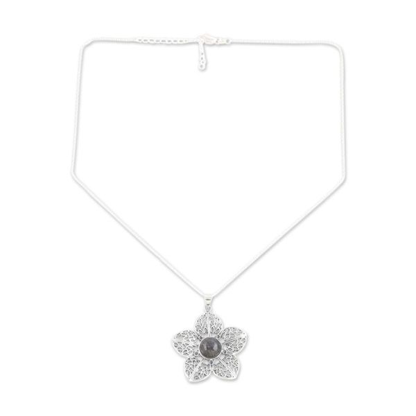 Alternate image for Sterling Silver Flower Pendant Necklace with Labradorite Floral Attraction