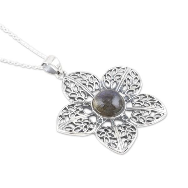 Alternate image for Sterling Silver Flower Pendant Necklace with Labradorite Floral Attraction
