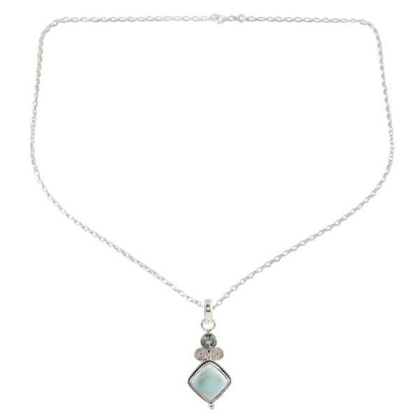 Alternate image for Blue Topaz and Larimar Sterling Silver Pendant Necklace Pastel Seas