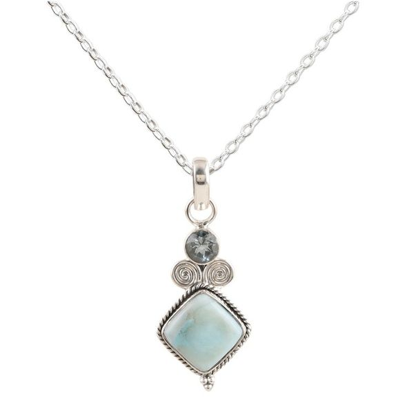 Alternate image for Blue Topaz and Larimar Sterling Silver Pendant Necklace Pastel Seas