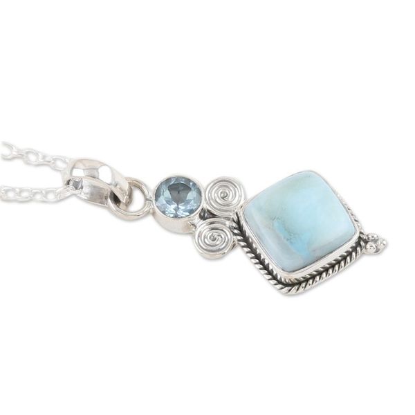 Alternate image for Blue Topaz and Larimar Sterling Silver Pendant Necklace Pastel Seas