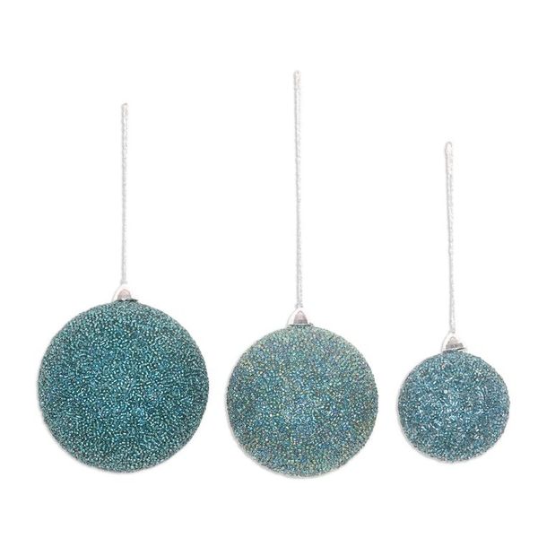 Alternate image for Set of Three Sparkling Beaded Ornaments in a Turquoise Hue Turquoise Magic