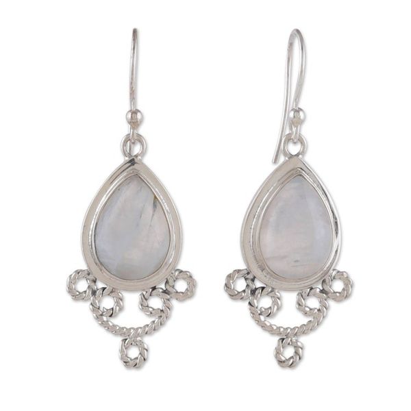 Alternate image for Polished Rainbow Moonstone Dangle Earrings from India Misty Princess