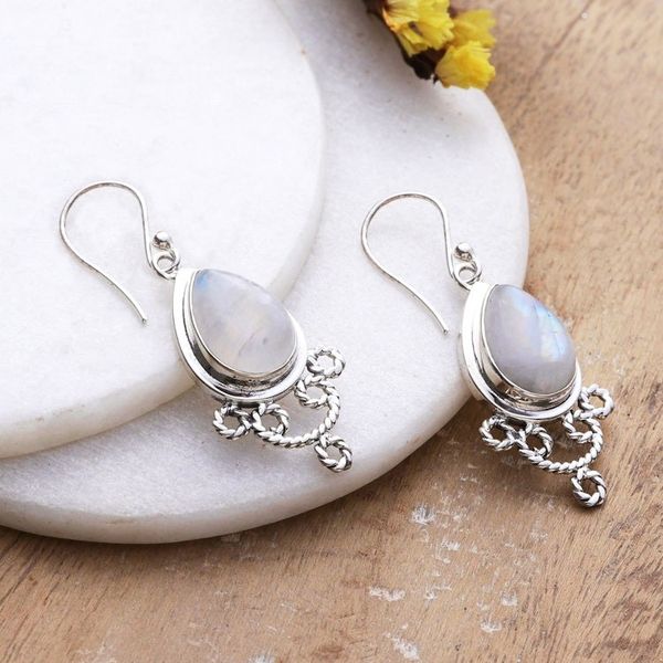 Alternate image for Polished Rainbow Moonstone Dangle Earrings from India Misty Princess