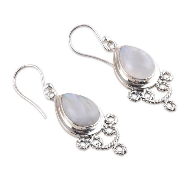 Alternate image for Polished Rainbow Moonstone Dangle Earrings from India Misty Princess
