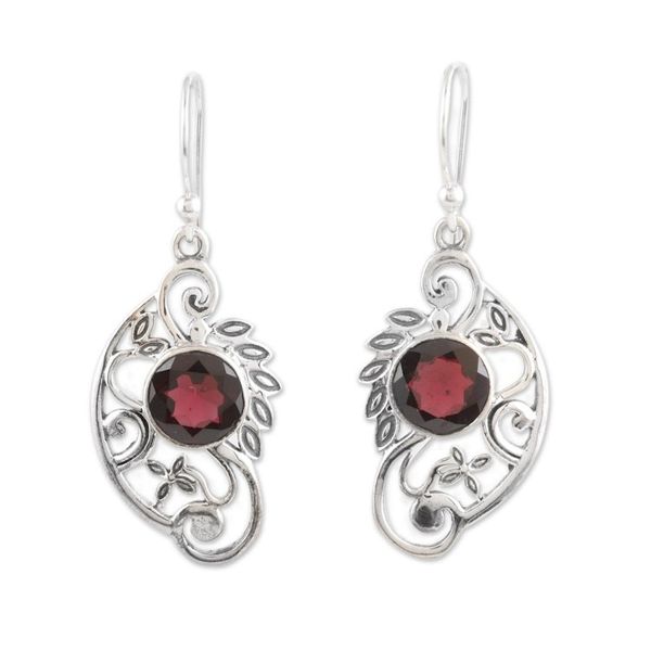 Alternate image for Sterling Silver Dangle Earrings with 4-Carat Garnet Stones Passion Wings