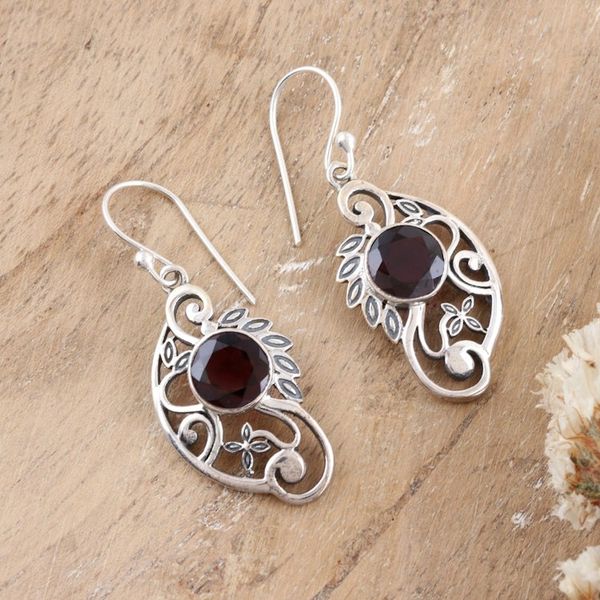 Alternate image for Sterling Silver Dangle Earrings with 4-Carat Garnet Stones Passion Wings