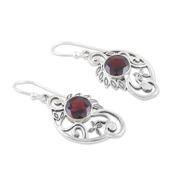 Alternate image for Sterling Silver Dangle Earrings with 4-Carat Garnet Stones Passion Wings